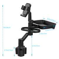 Multifunctional Car Cup and Mobile Phone Holder with Food Tray and Adjustable Base Clamp